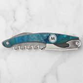 Kühles Blaues Achatmuster mit Monogramm Kellnermesser (Rückseite)