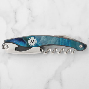Kühles Blaues Achatmuster mit Monogramm Kellnermesser