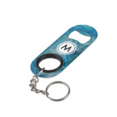 Kühles Blaues Achatmuster mit Monogramm Mini Flaschenöffner (Rückseite Schrägansicht)