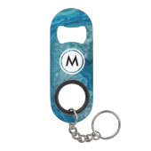 Kühles Blaues Achatmuster mit Monogramm Mini Flaschenöffner (Rückseite)
