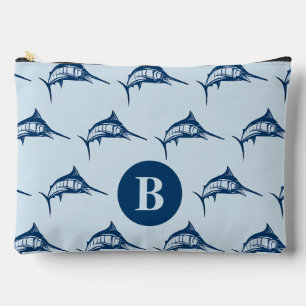 Kühles Blaues Schwertfisch-Muster-Monogramm Zubehörtasche