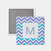 Kühles blaues sportliches Chevron-Muster Monogramm Magnet (Vorderseite/Rückseite)