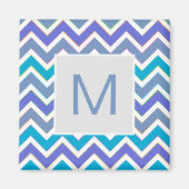 Kühles blaues sportliches Chevron-Muster Monogramm Magnet (Vorne)