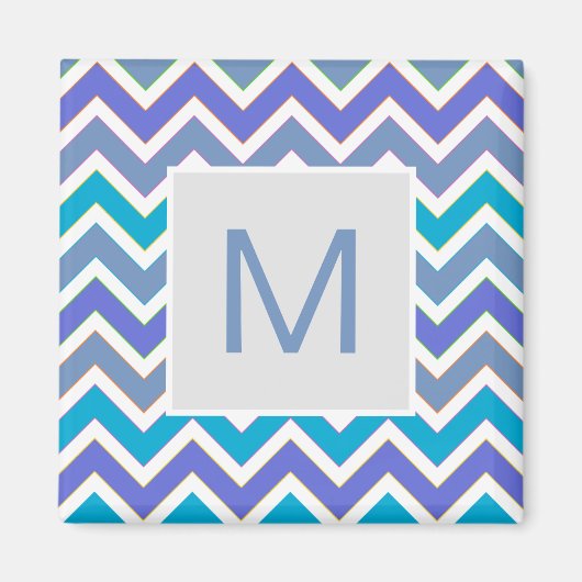 Kühles blaues sportliches Chevron-Muster Monogramm Magnet (Vorne)