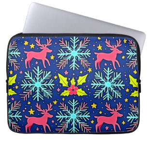Kühles Blaues Weihnachts-Rentier-Musterdesign Laptopschutzhülle