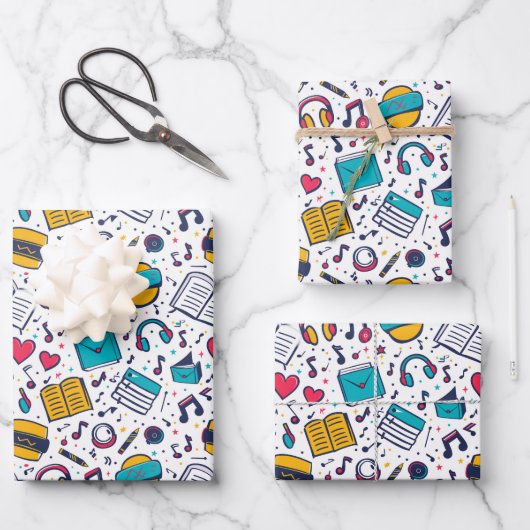 Kühles gemustertes Schulmuster Geschenkpapier Set (Vorderseite)