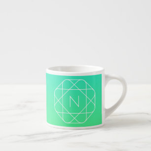 Kühles geometrisches Monogramm   Blau und Limetten Espressotasse