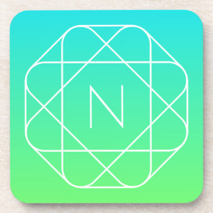 Kühles geometrisches Monogramm Blau und Limetten Getränkeuntersetzer