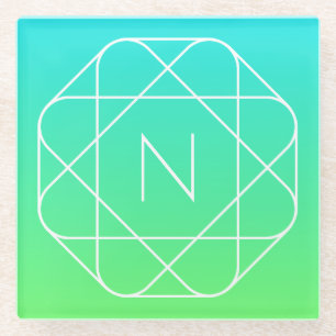 Kühles geometrisches Monogramm Blau und Limetten Glasuntersetzer