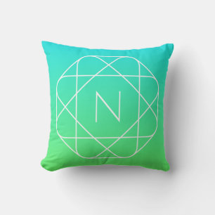 Kühles geometrisches Monogramm Blau und Limetten Kissen