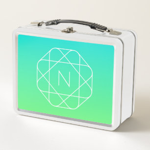 Kühles geometrisches Monogramm Blau und Limetten Metall Brotdose