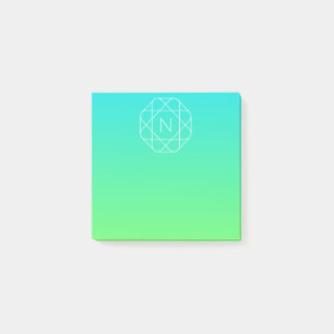 Kühles geometrisches Monogramm Blau und Limetten Post-it Klebezettel