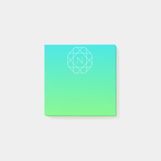 Kühles geometrisches Monogramm | Blau und Limetten Post-it Klebezettel (Vorderseite)