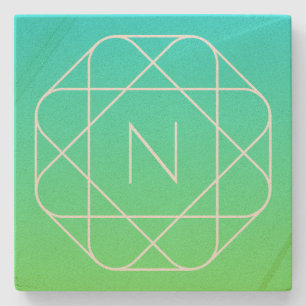Kühles geometrisches Monogramm Blau und Limetten Steinuntersetzer