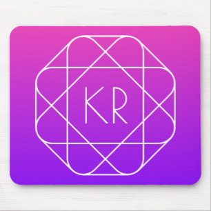Kühles geometrisches Monogramm Magenta Lila Viol Mousepad