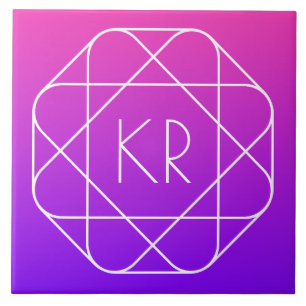 Kühles geometrisches Monogramm Magenta Violett L Fliese