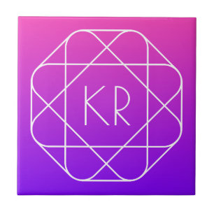 Kühles geometrisches Monogramm   Magenta Violett L Fliese