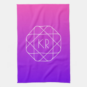 Kühles geometrisches Monogramm Magenta Violett L Geschirrtuch