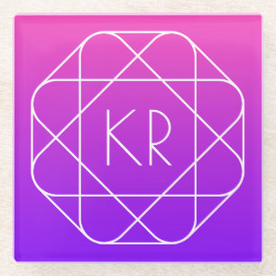 Kühles geometrisches Monogramm Magenta Violett L Glasuntersetzer