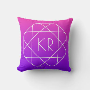 Kühles geometrisches Monogramm Magenta Violett L Kissen