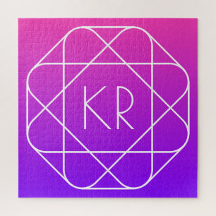 Kühles geometrisches Monogramm Magenta Violett L Puzzle
