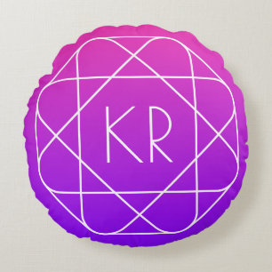 Kühles geometrisches Monogramm Magenta Violett L Rundes Kissen