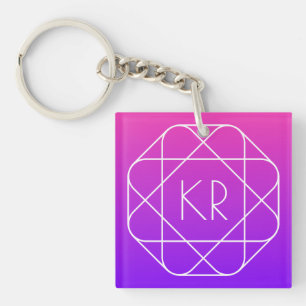Kühles geometrisches Monogramm Magenta Violett L Schlüsselanhänger