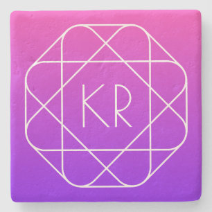 Kühles geometrisches Monogramm Magenta Violett L Steinuntersetzer