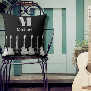 Kühles Gitarrenmuster Schwarz und Grau Monogramm Kissen