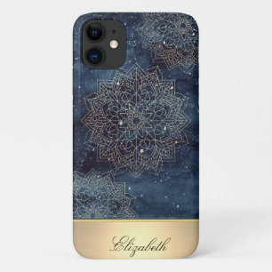 Kühles goldenes Blumenmandala, Marineblau Case-Mate iPhone Hülle