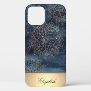 Kühles goldenes Blumenmandala, Marineblau Case-Mate iPhone Hülle