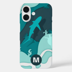 Kühles Hai-Abstraktkunst-Monogramm iPhone 16 Hülle