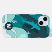 Kühles Hai-Abstraktkunst-Monogramm Case-Mate iPhone Hülle (Rückseite (Horizontal))