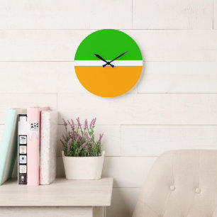 Kühles Helles Limettengrün Golden Orange Farbfeld Große Wanduhr