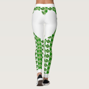 Kühles Irisches Shamrock Helles Weißes Herz Leggings