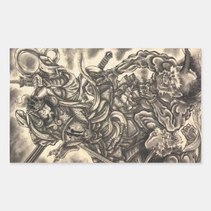Kühles klassisches Vintage-Japan-Dämonentattoo mit Rechteckiger Aufkleber