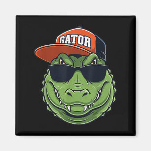 Kühles Krokodil-Tier-Alligator-Grafik Mit Kappe Un Magnet