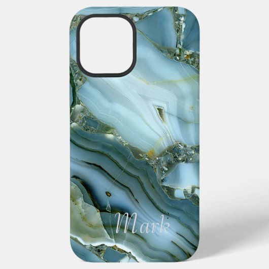 Kühles Marmormuster Monogramm iPhone Hülle (Rückseite)