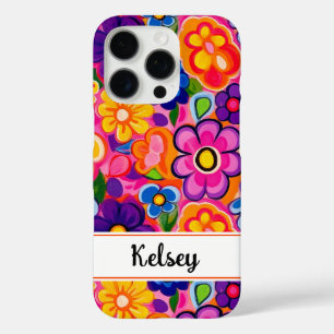 Kühles Retro-Blumenmuster personalisiert iPhone 16 Pro Hülle