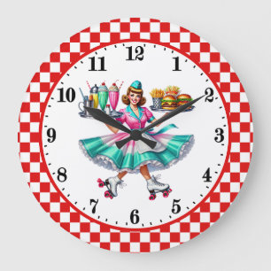 Kühles Retro-Diner 50er Jahre Bedienung Große Wanduhr