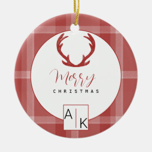 Kühles rotes Tartan-Monogramm Keramik Ornament