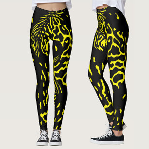 Kühles Schwarz Gelb Abstraktes Tierdruckmuster Leggings