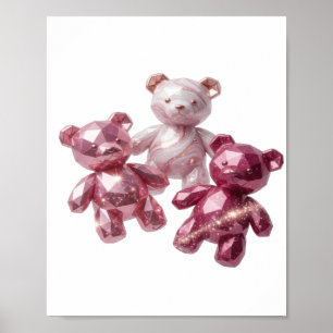 Kühles Silber DREI ROSA TEDDYBÄREN Modernes Design Poster