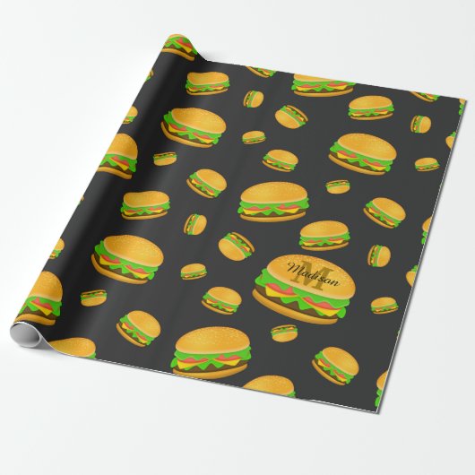 Kühles und lustiges leckeres Burger-Muster Monogra Geschenkpapier (Ungerollt)