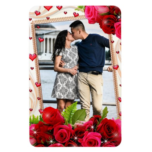 Kühlschrank Magnet Couple Foto Red Hearts Rose (Vertikal)