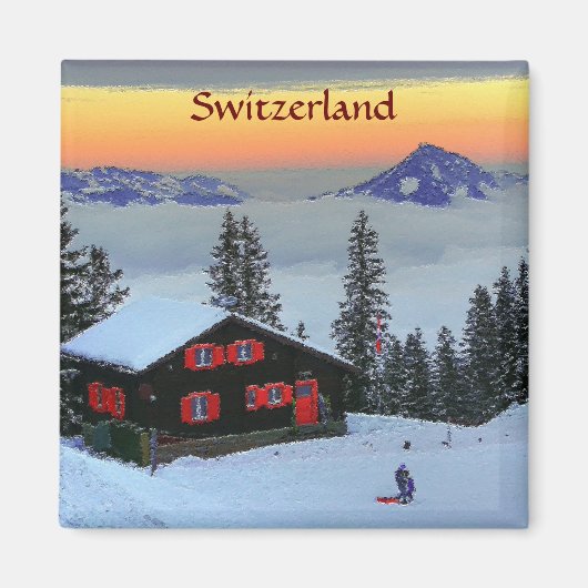 Kühlschrank Magnet Snowy Schweiz bei Sonnenunterga (Vorne)