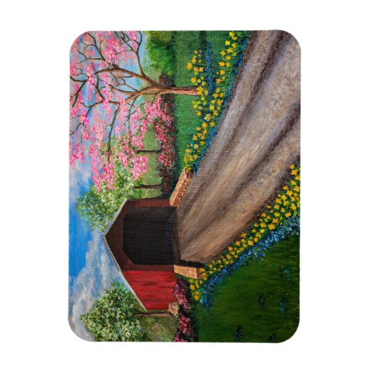 Kühlschrank Magnet - Springtime bei Covered Bridge (Vertikal)