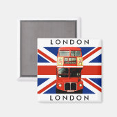 Kühlschrankmagnet w. London Bus und Britische Flag (Vorderseite/Rückseite)