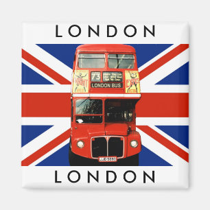 Kühlschrankmagnet w. London Bus und Britische Flag