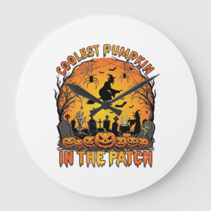 Kühlster Kürbisfeld Halloween Hexe Spinnen Friedho Große Wanduhr